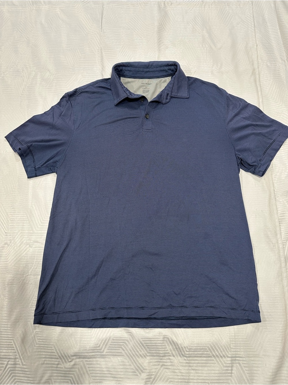 Van Heusen Men's Blue Striped Performance Polo - Size Large